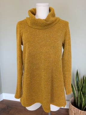 PURE Essence Women’s Sweater Mustard Yellow Cowl Neck Knit Made In Canada M